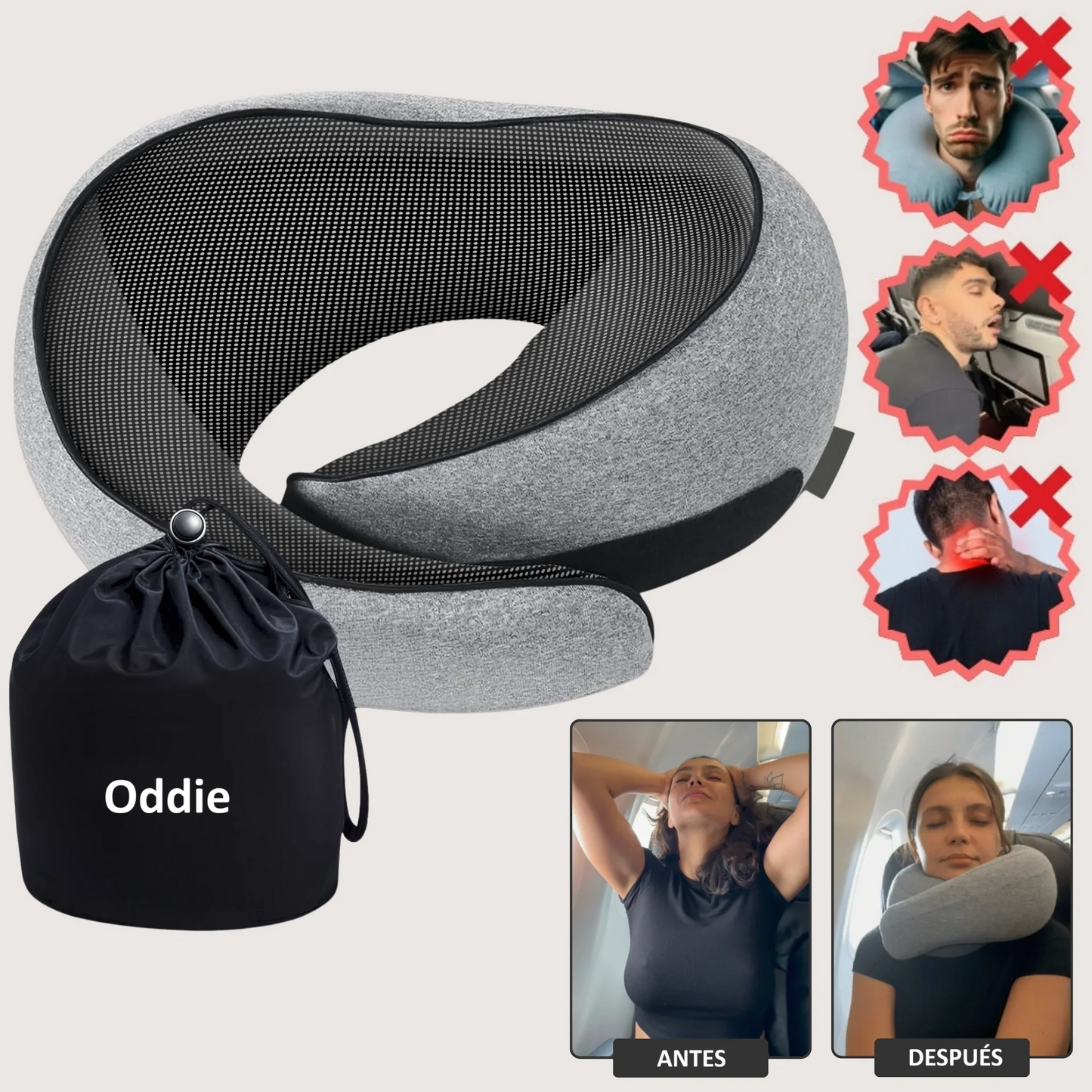 Oddie® Almohada ergonómica 3 en 1: viaje, trabajo y descanso